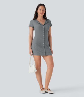Ribbed Knit Round Neck Mini Casual Dress