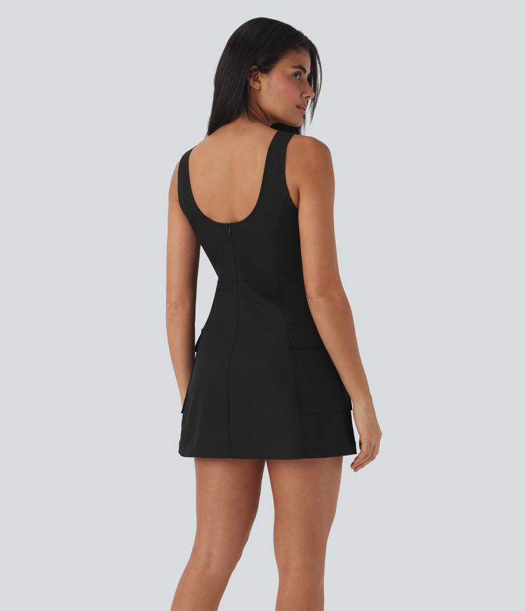 Water Repellent Wear-Resistant 2-Piece Mini Camping Cargo Dress with Pockets