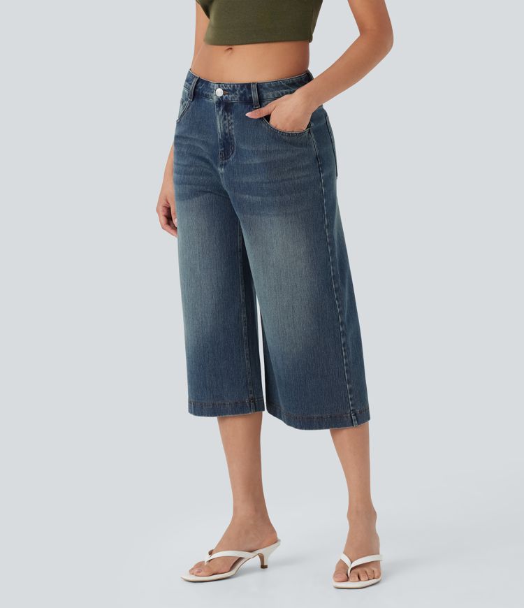 Halara Flex™ Low Rise Washed Casual Capri Baggy Jeans with Pockets