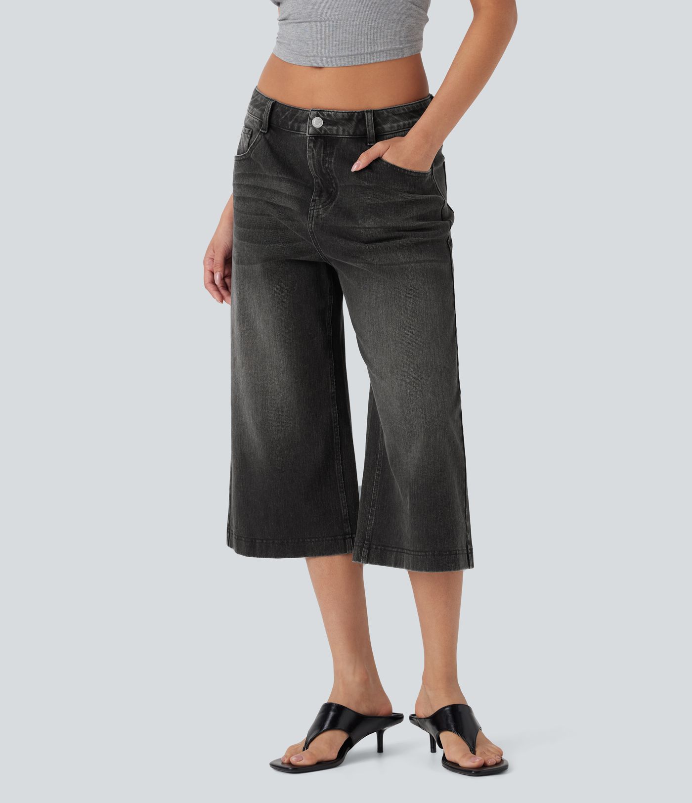 Halara Flex™ Low Rise Washed Casual Capri Baggy Jeans with Pockets