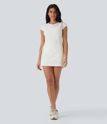 Water Repellent Wear-Resistant Backless 2-Piece Mini Camping Cargo Dress with Multiple Pockets