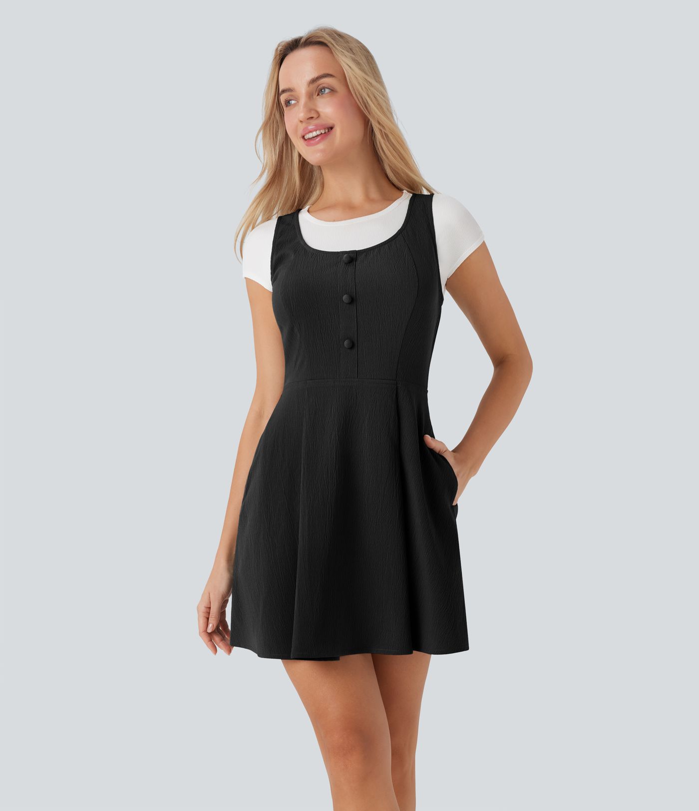 Wrinkle-resistant Mini Travel Jumper Dress with Pockets