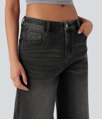Halara Flex™ Low Rise Washed Casual Capri Baggy Jeans with Pockets