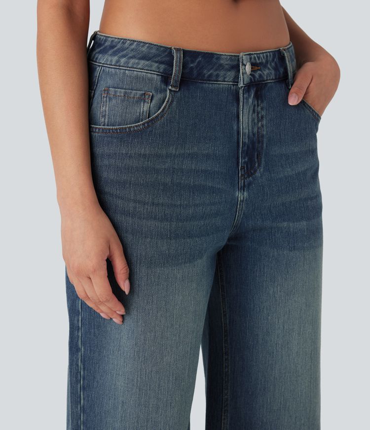 Halara Flex™ Low Rise Washed Casual Capri Baggy Jeans with Pockets