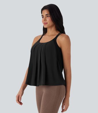 Double Straps Pleated Quick Dry Yoga Cami Top D-F Cups