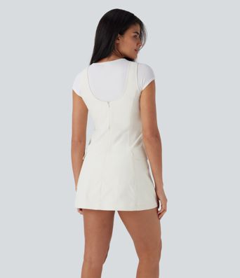 Water Repellent Wear-Resistant Backless 2-Piece Mini Camping Cargo Dress with Multiple Pockets
