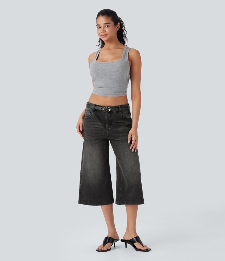 Halara Flex™ Low Rise Washed Casual Capri Baggy Jeans with Pockets