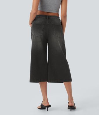 Halara Flex™ Low Rise Washed Casual Capri Baggy Jeans with Pockets