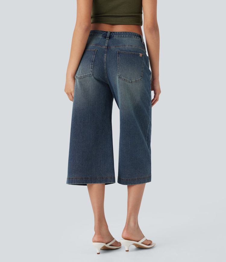Halara Flex™ Low Rise Washed Casual Capri Baggy Jeans with Pockets