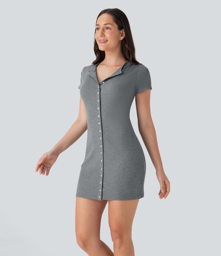 Ribbed Knit Round Neck Mini Casual Dress