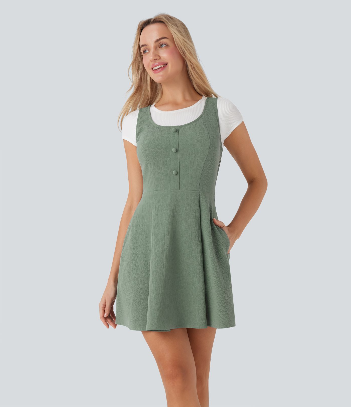 Wrinkle-resistant Mini Travel Jumper Dress with Pockets