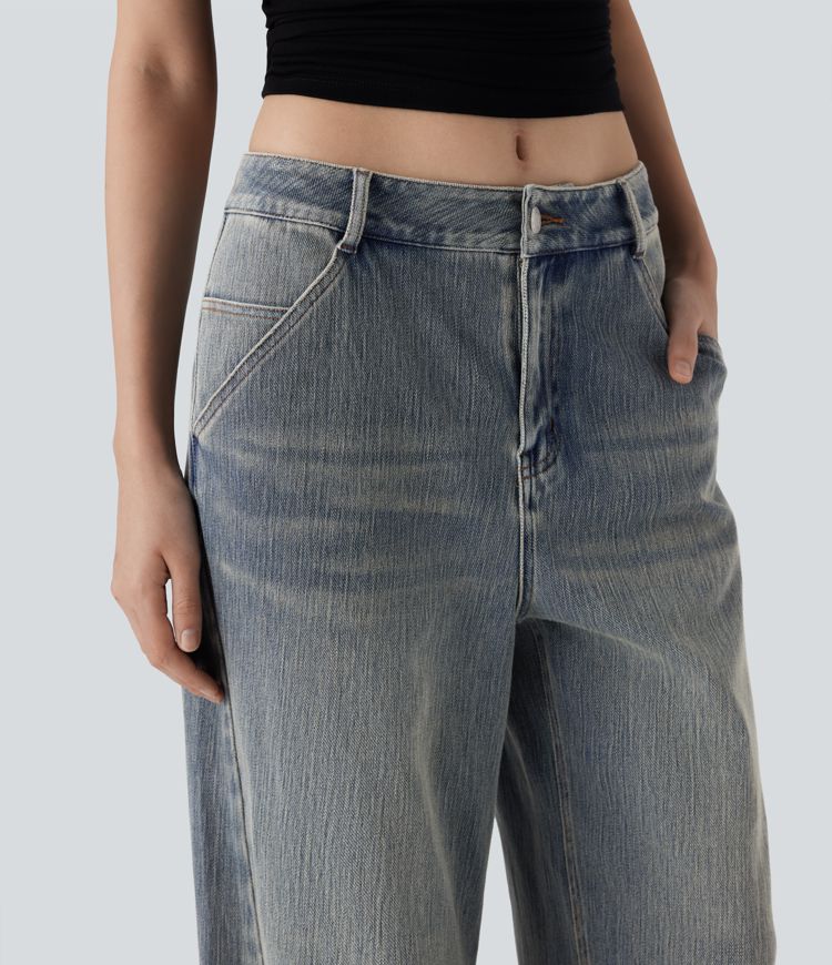 Halara Flex™ Low Rise Wide Leg Washed Casual Jeans with Pockets
