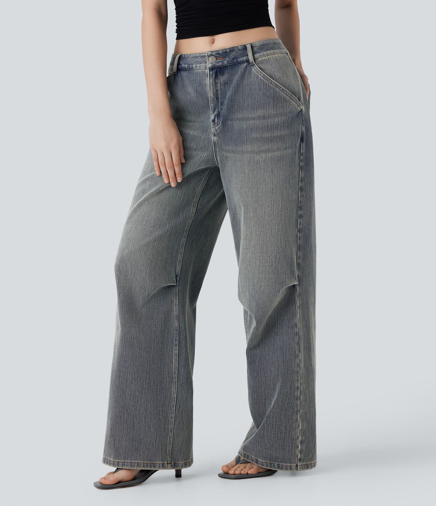 Halara Flex™ Low Rise Wide Leg Washed Casual Jeans with Pockets
