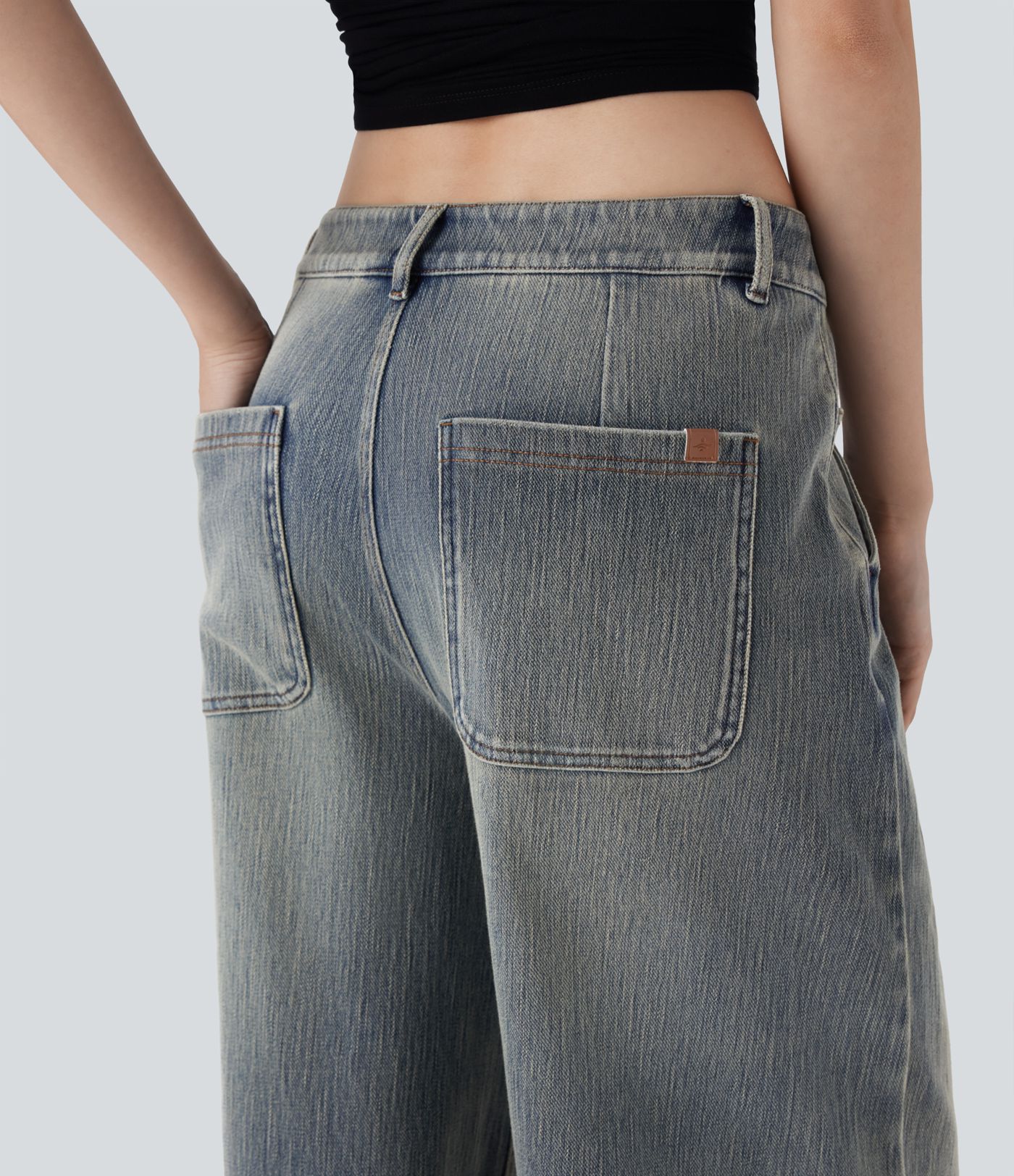 Halara Flex™ Low Rise Wide Leg Washed Casual Jeans with Pockets