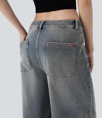 Halara Flex™ Low Rise Wide Leg Washed Casual Jeans with Pockets