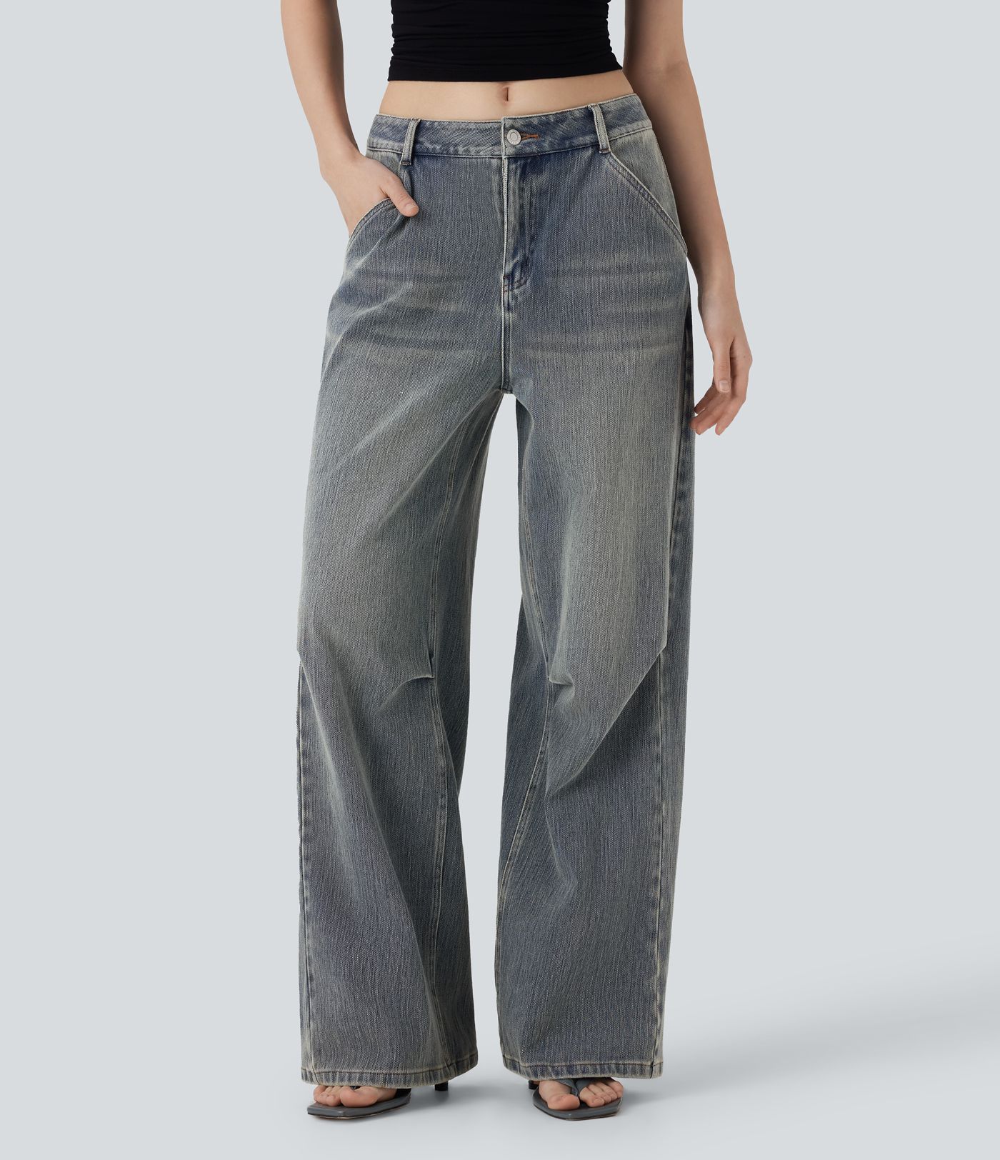 Halara Flex™ Low Rise Wide Leg Washed Casual Jeans with Pockets
