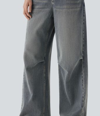 Halara Flex™ Low Rise Wide Leg Washed Casual Jeans with Pockets