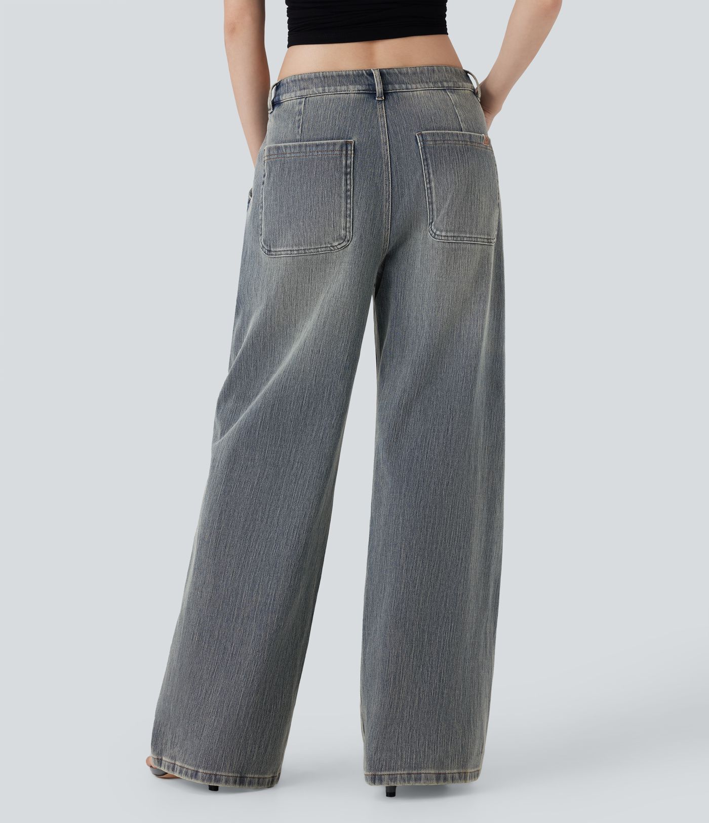 Halara Flex™ Low Rise Wide Leg Washed Casual Jeans with Pockets