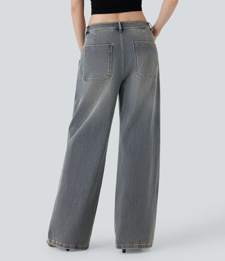Halara Flex™ Low Rise Wide Leg Washed Casual Jeans with Pockets