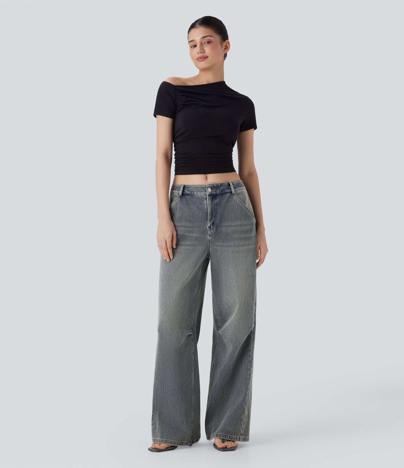 Halara Flex™ Low Rise Wide Leg Washed Casual Jeans with Pockets