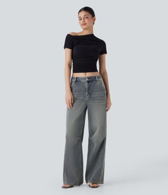 Halara Flex™ Low Rise Wide Leg Washed Casual Jeans with Pockets
