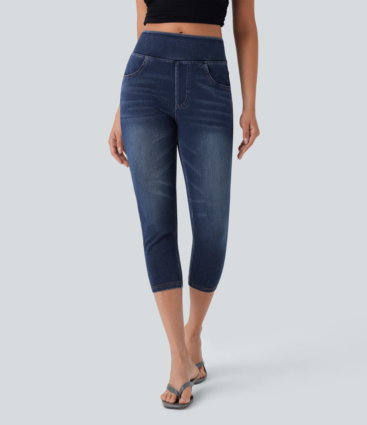 Halara Flex™ High-Waisted Denim Casual Capri Leggings with Pockets