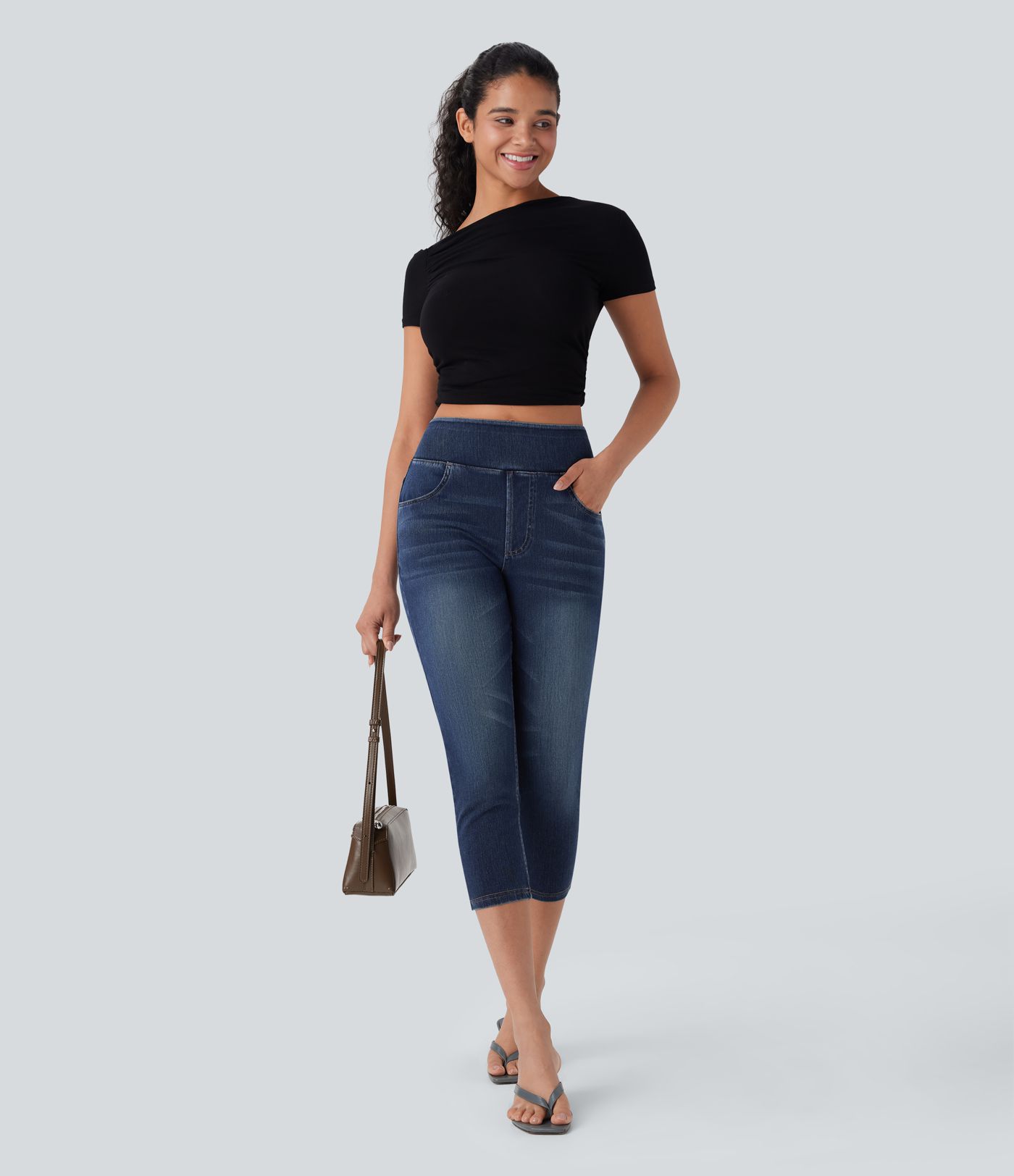 Halara Flex™ High-Waisted Denim Casual Capri Leggings with Pockets