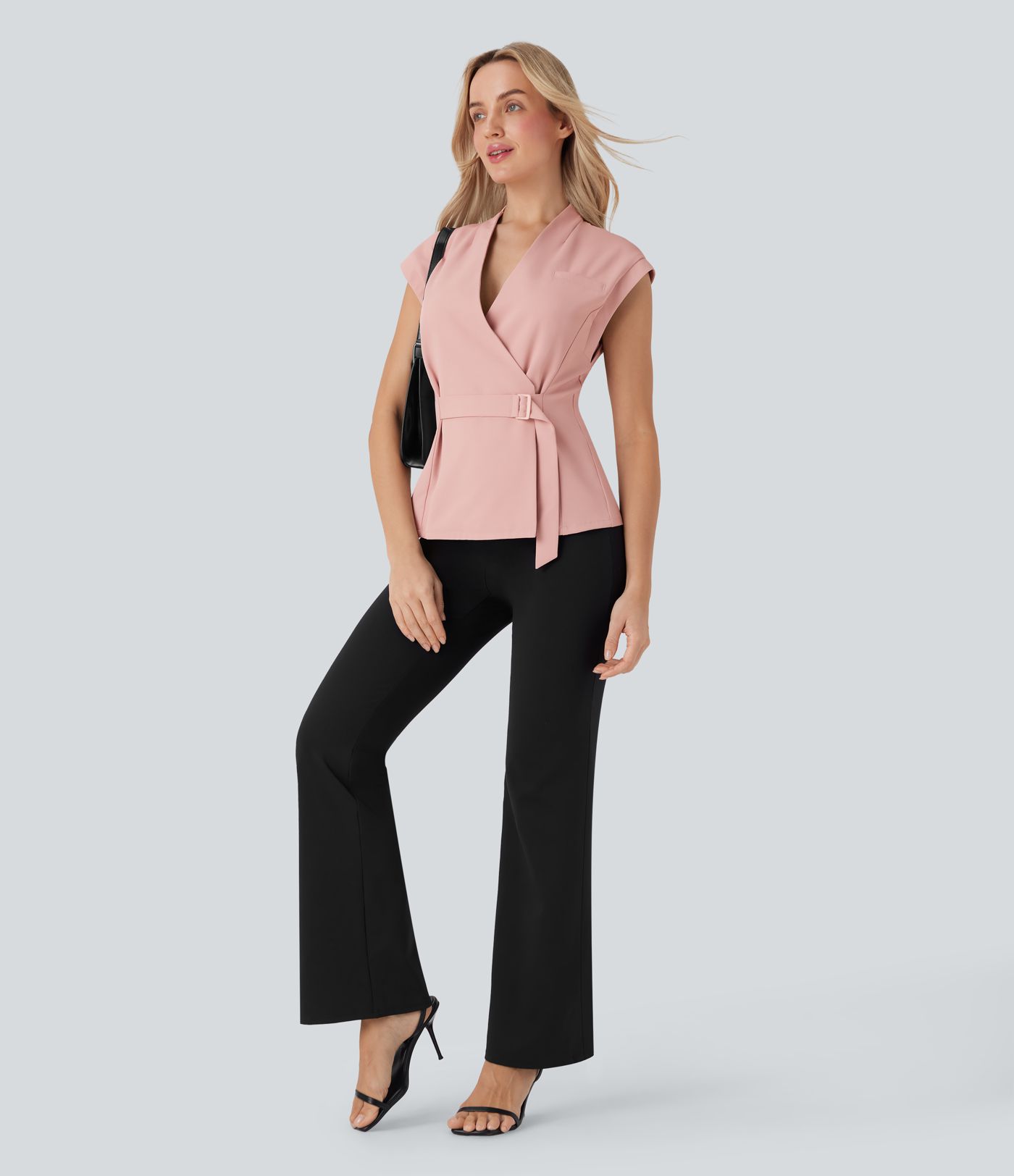 Veste de Travail Enveloppante Sans Manches à Col en V avec Ceinture