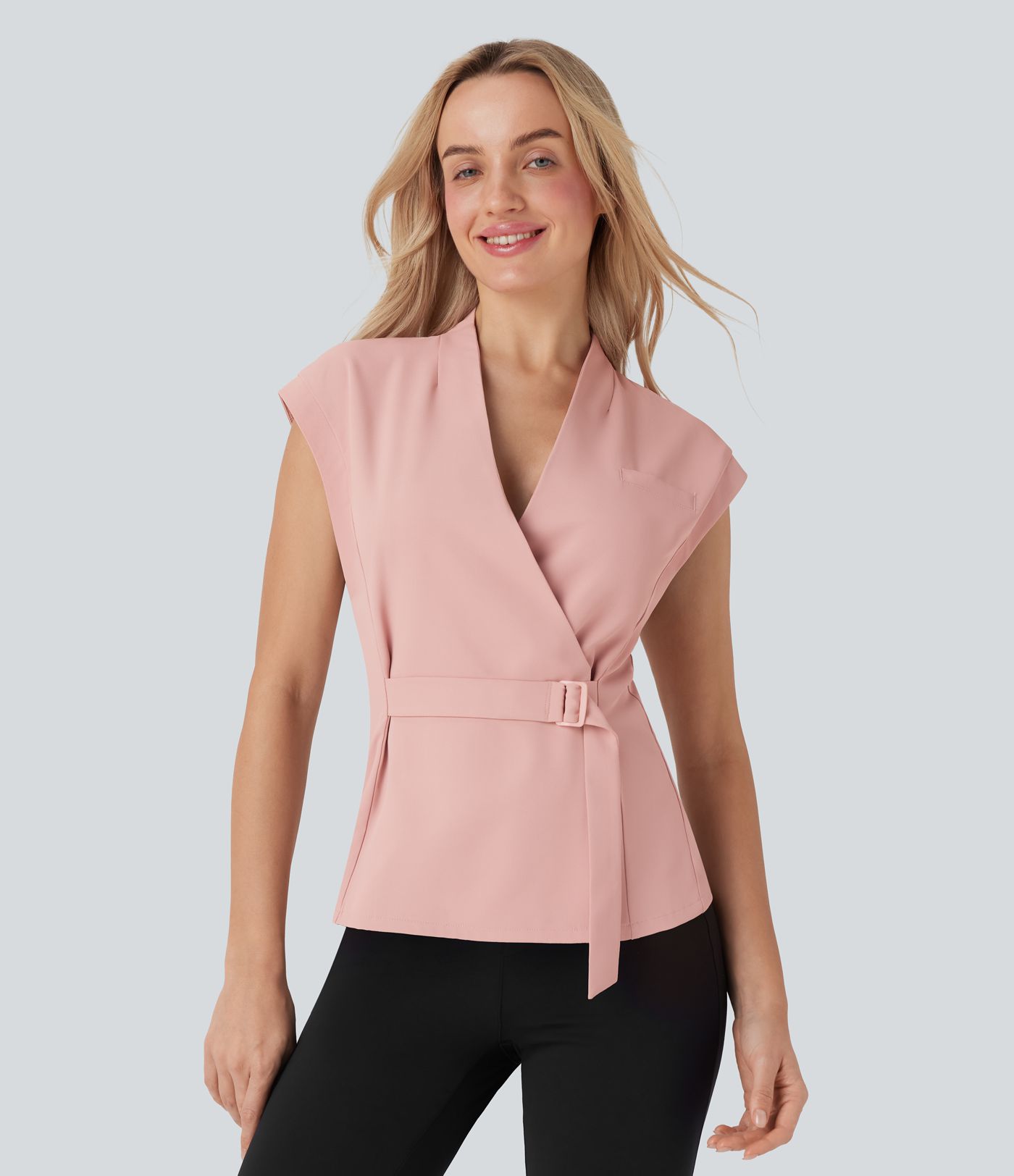 Veste de Travail Enveloppante Sans Manches à Col en V avec Ceinture