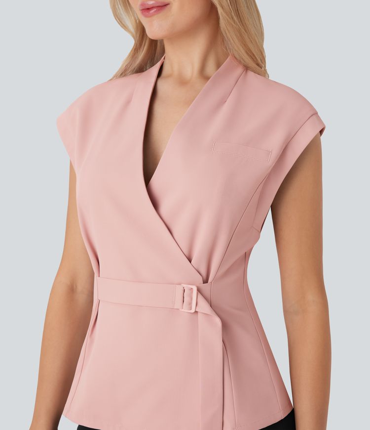 Veste de Travail Enveloppante Sans Manches à Col en V avec Ceinture