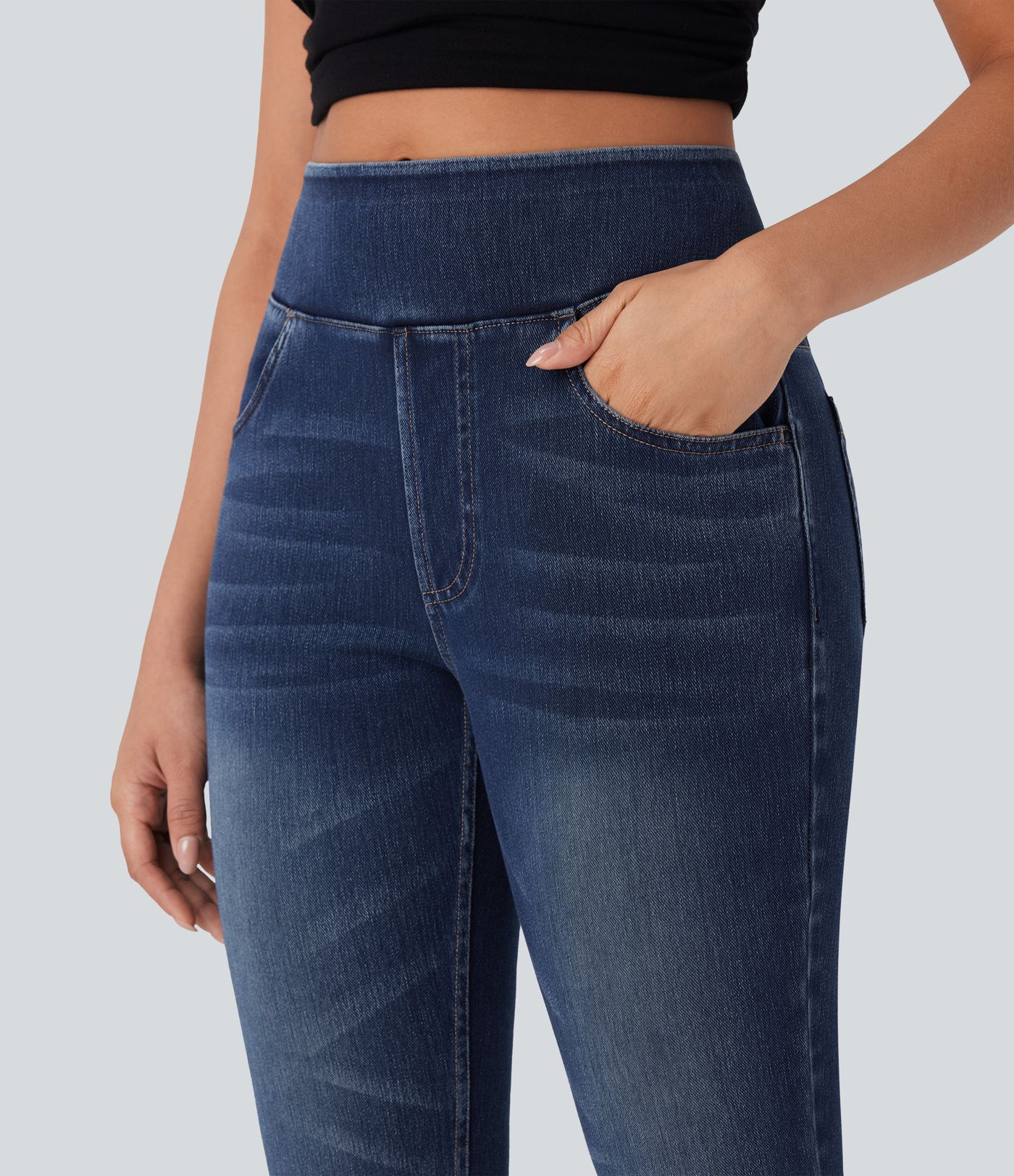 Halara Flex™ High-Waisted Denim Casual Capri Leggings with Pockets
