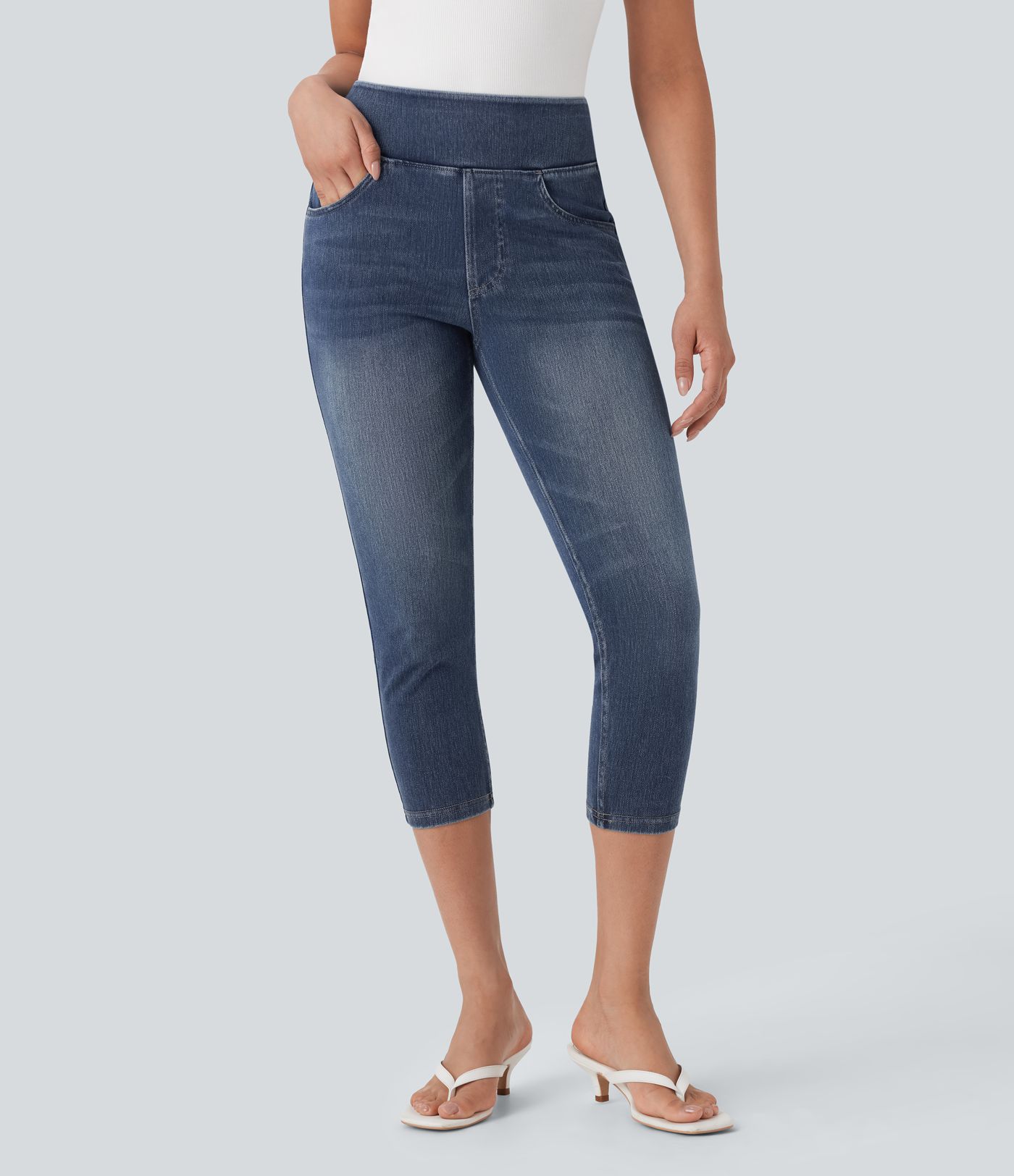 Halara Flex™ High-Waisted Denim Casual Capri Leggings with Pockets