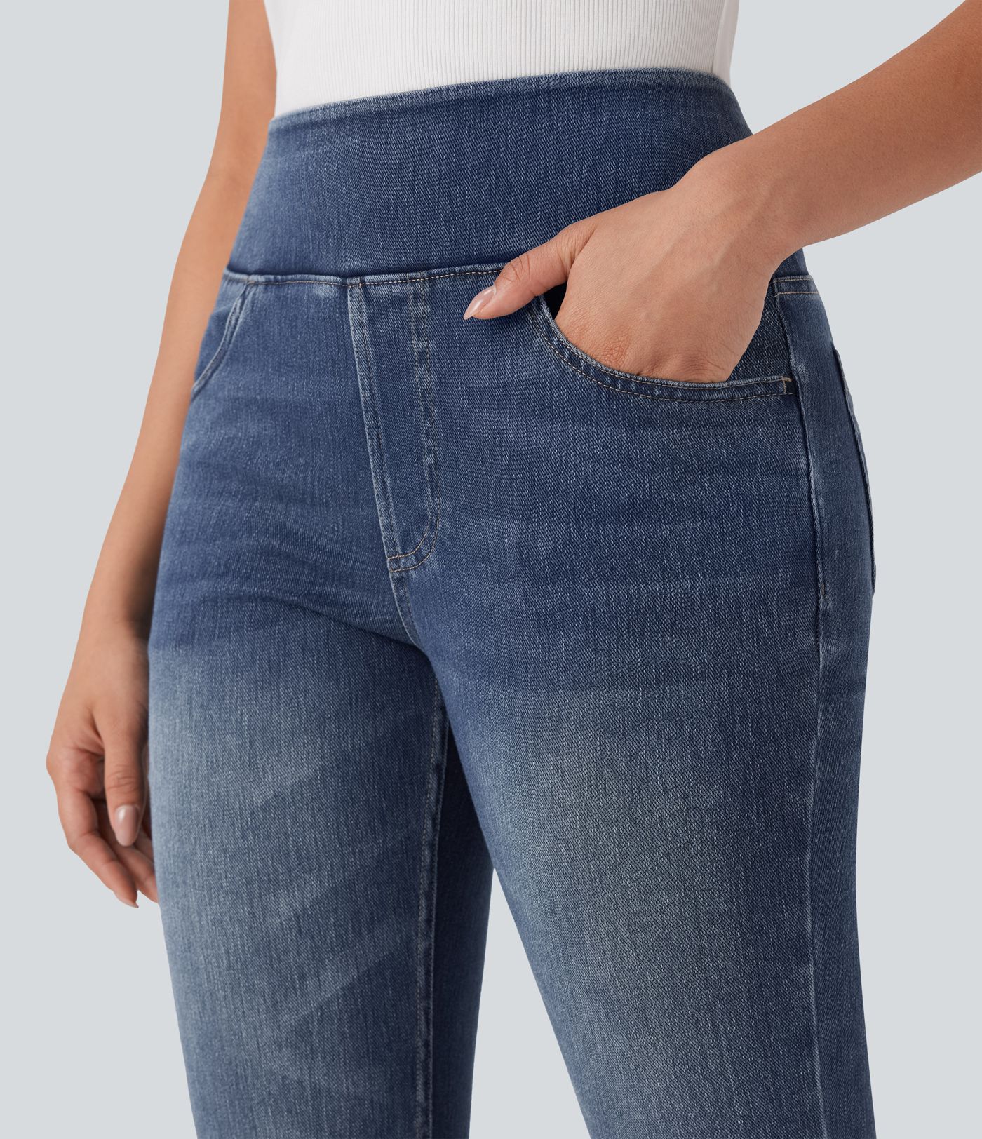 Halara Flex™ High-Waisted Denim Casual Capri Leggings with Pockets