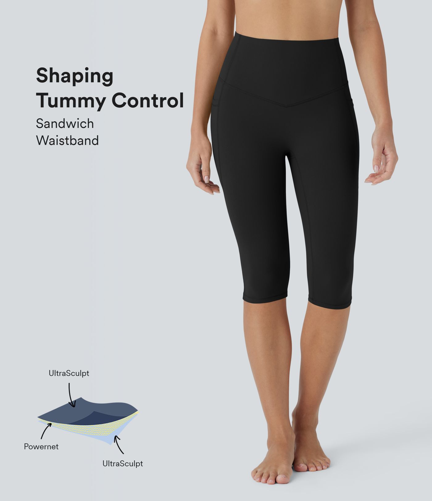 Halara UltraSculpt™ High Waisted Tummy Control Cropped Capri Yoga Leggings with Side Pockets