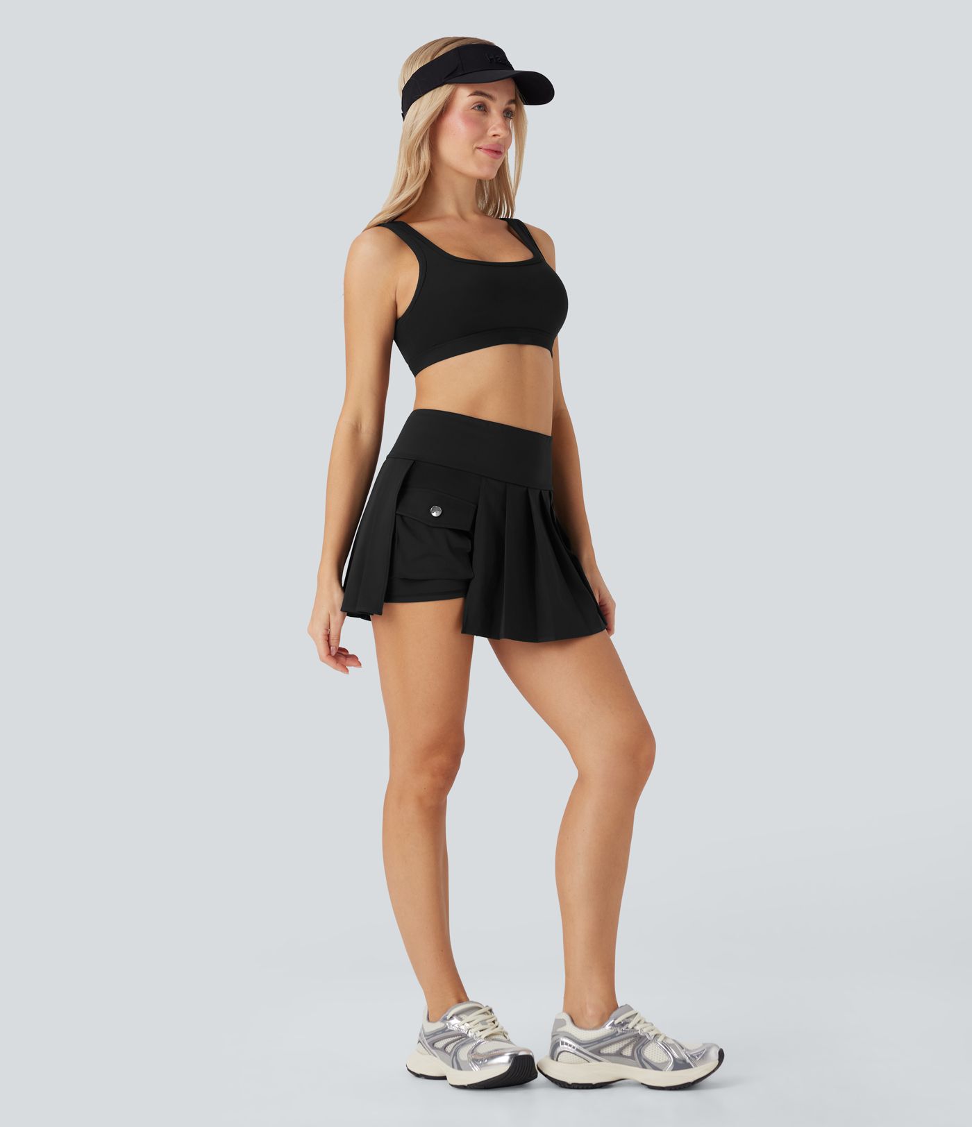 SoftlyZero™ QuickDry High Waisted Pleated 2-in-1 Pickleball Cargo Skirt with Pockets