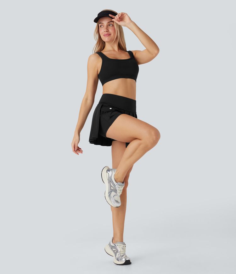 SoftlyZero™ QuickDry High Waisted Pleated 2-in-1 Pickleball Cargo Skirt with Pockets