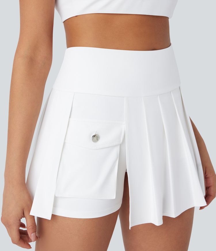 Jupe-short cargo Softlyzero™ QuickDry 2-en-1 à taille haute avec fentes, plis et poches pour padel/pickleball
