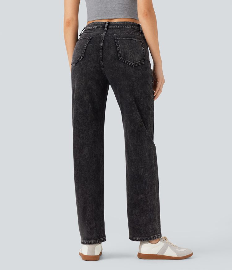 Halara Flex™ High Waisted Button Zipper Multiple Pockets Straight Leg Stretchy Knit Casual Jeans
