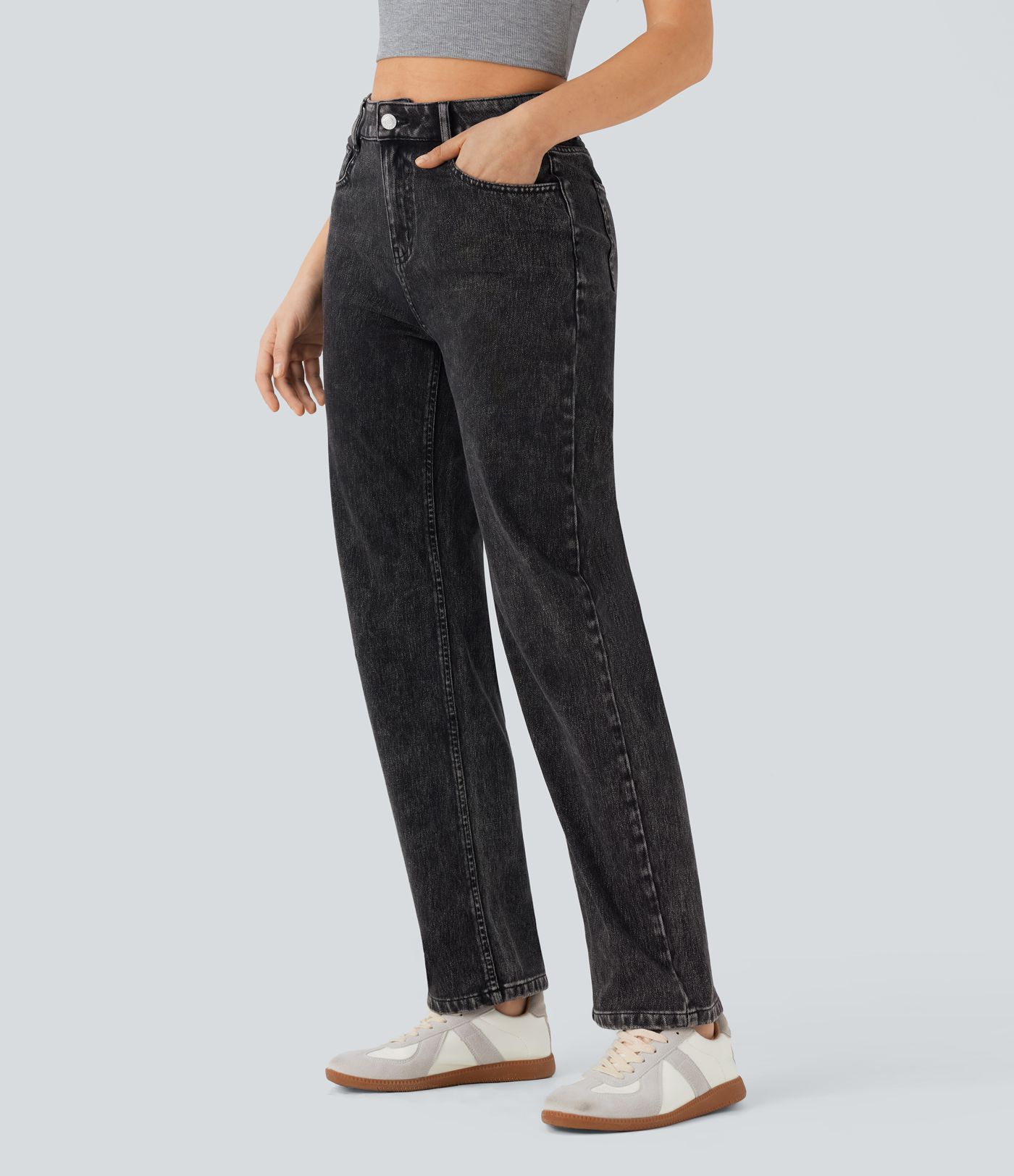 Halara Flex™ High Waisted Zipper Pockets Women Straight Leg Casual Denim Jeans