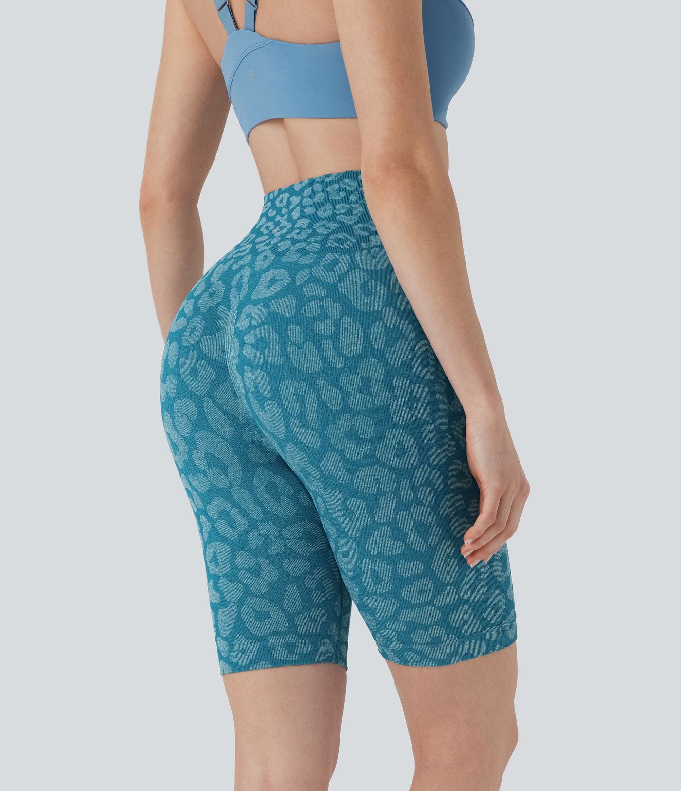 OneForm - Yoga-Shorts mit hohem Bund, Leopardenmuster und nahtlosem Flow - 17,8 cm
