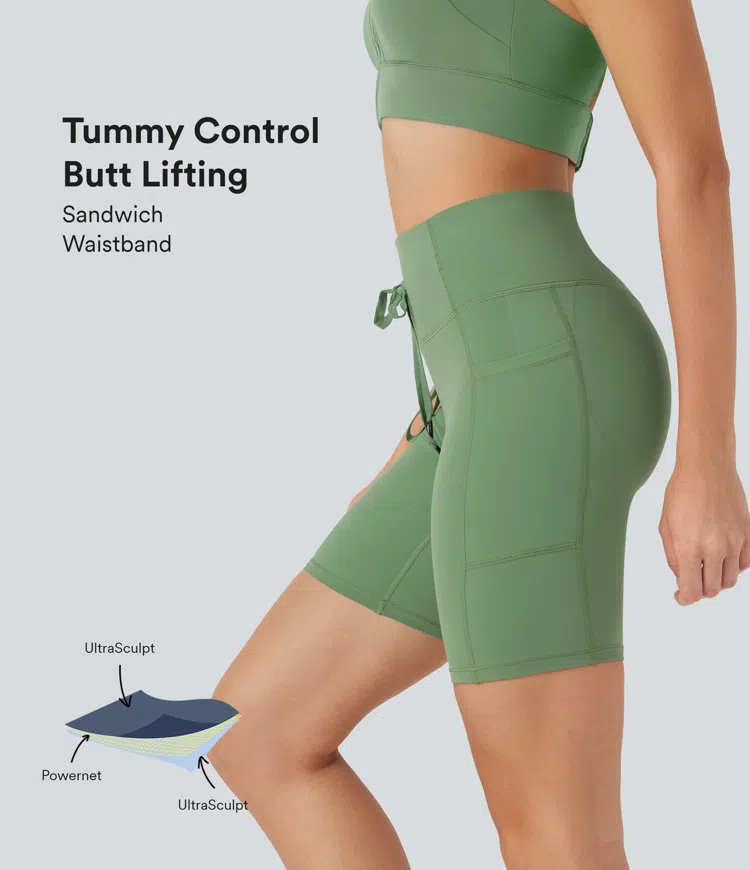 Halara UltraSculpt™ SoCinched High Waisted Butt Lifting Tummy Control Loop Running Biker Shorts 7'' with Pockets