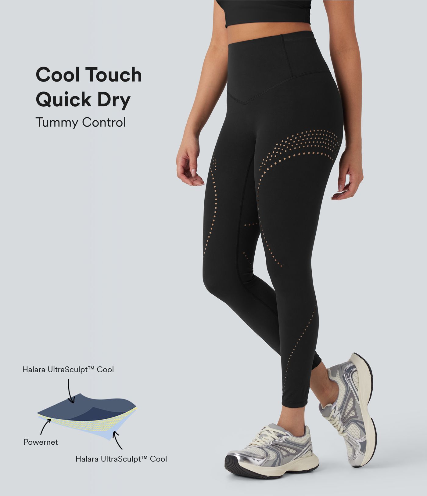 Leggings de yoga Halara UltraSculpt™ Refrescante UPF50+ con secado rápido y tiro alto con moldeador de abdomen, transpirabilidad y perforaciones laterales