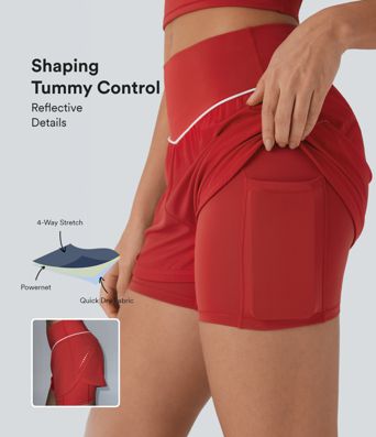 Breezeful™ - Reflektierende 2-in-1 Lauf-Shorts mit mittelhohem Bund, Seitentaschen und Bauchkontrolle - schnelltrocknend, 12,7 cm