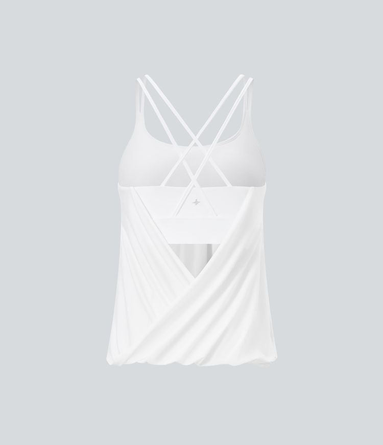 Top yoga secado rápido tirante doble plisado cruzado espalda