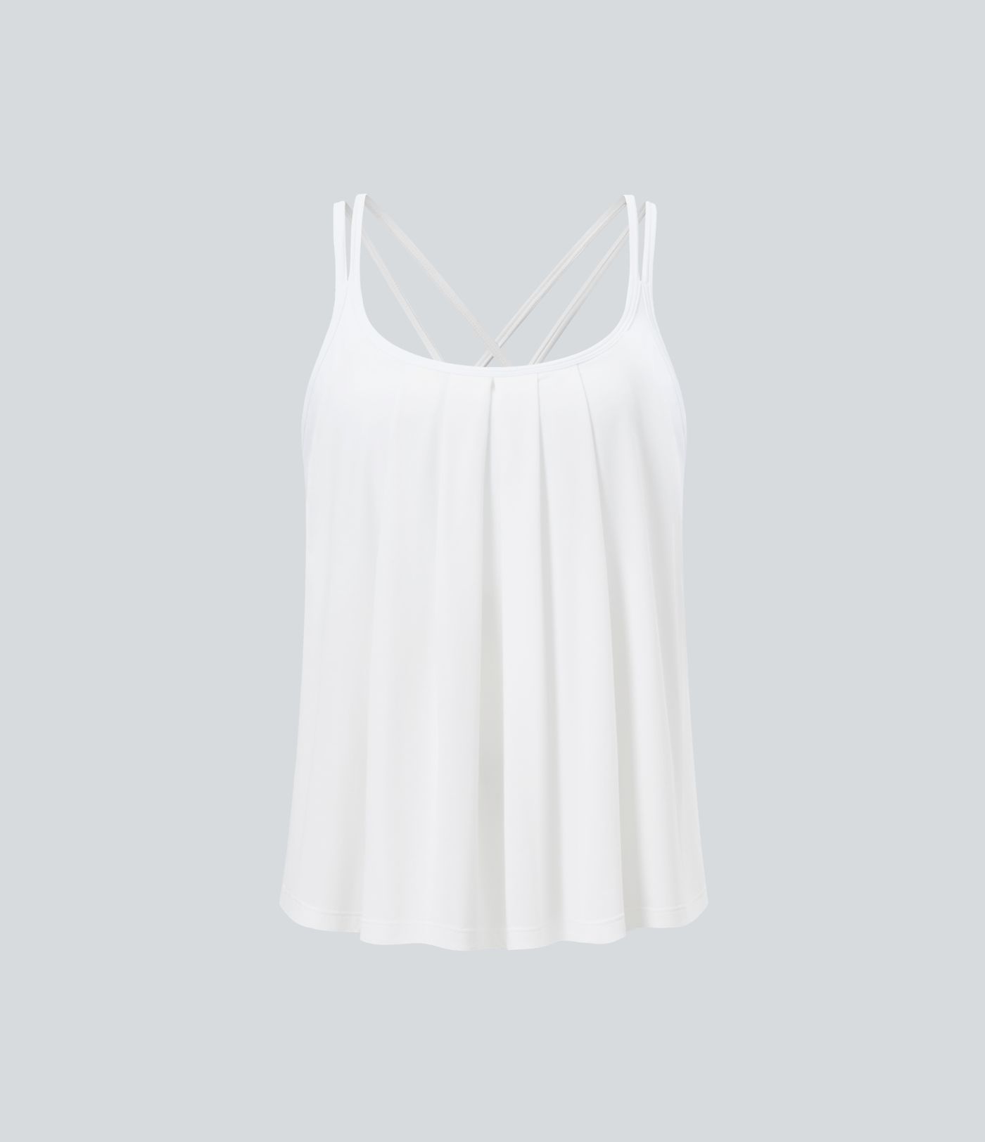 Rückenfreies, plissiertes Yoga-Camisole-Top mit überkreuzten Doppelträgern - schnelltrocknend
