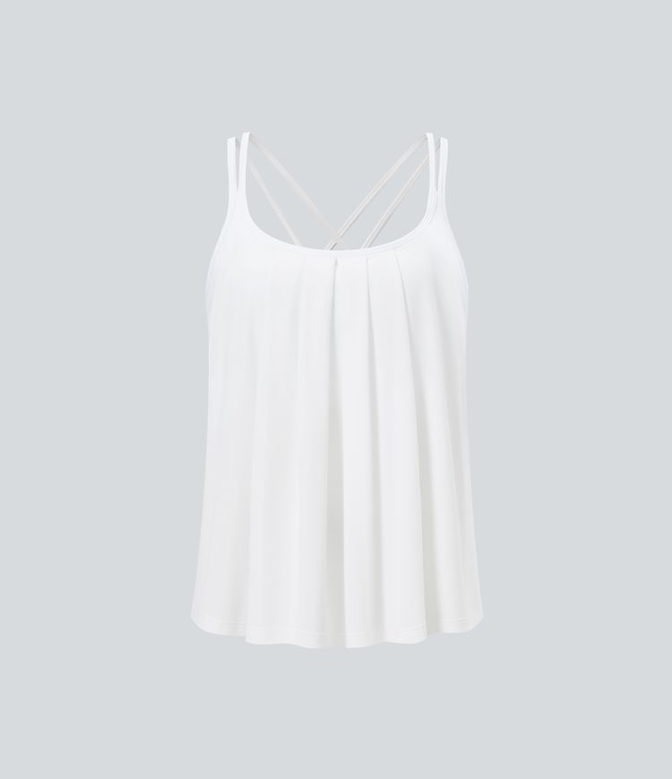 Top yoga secado rápido tirante doble plisado cruzado espalda