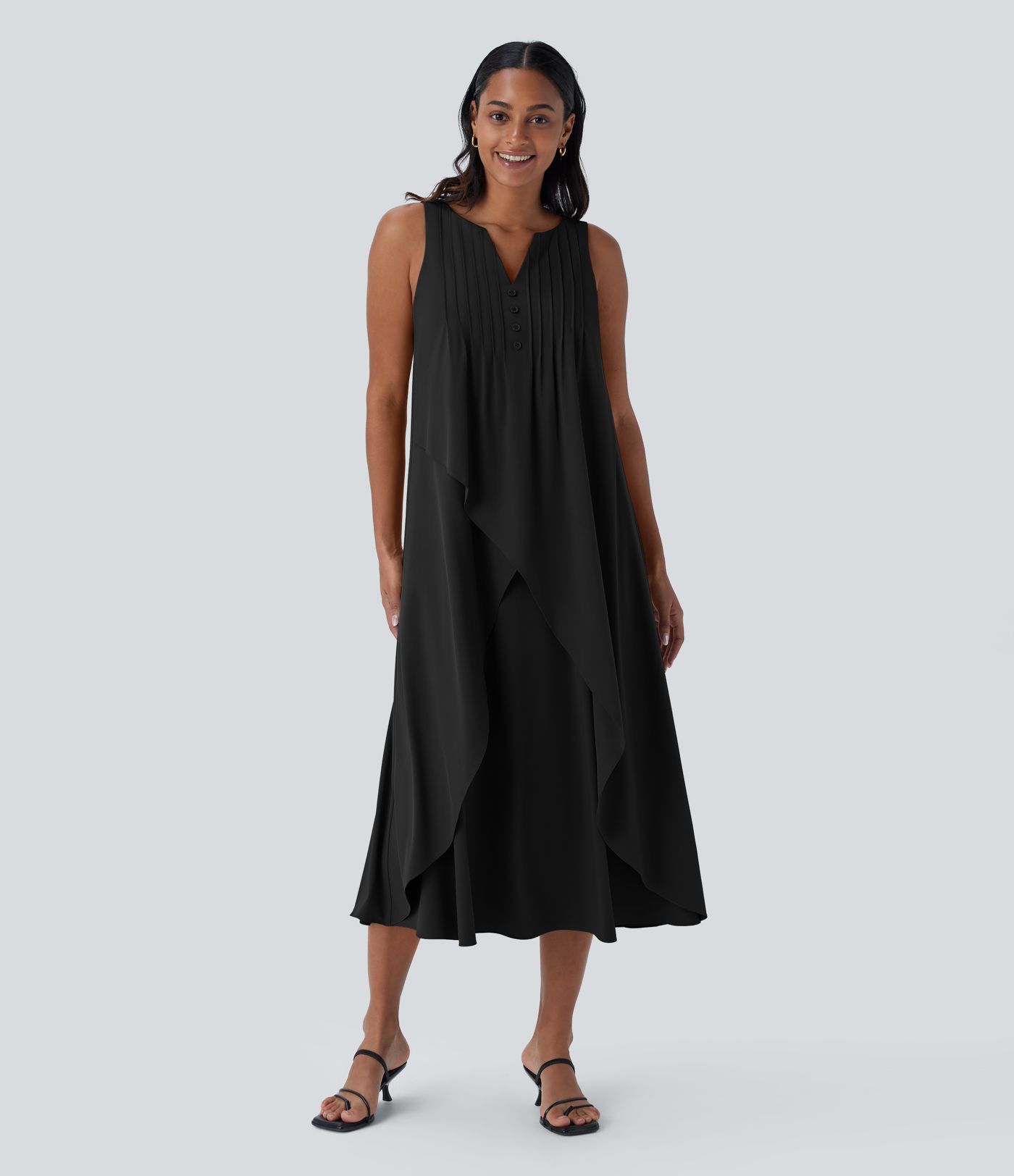 Breezeful™ V Neck Sleeveless Layered Flowy Quick Dry Midi Casual Dress