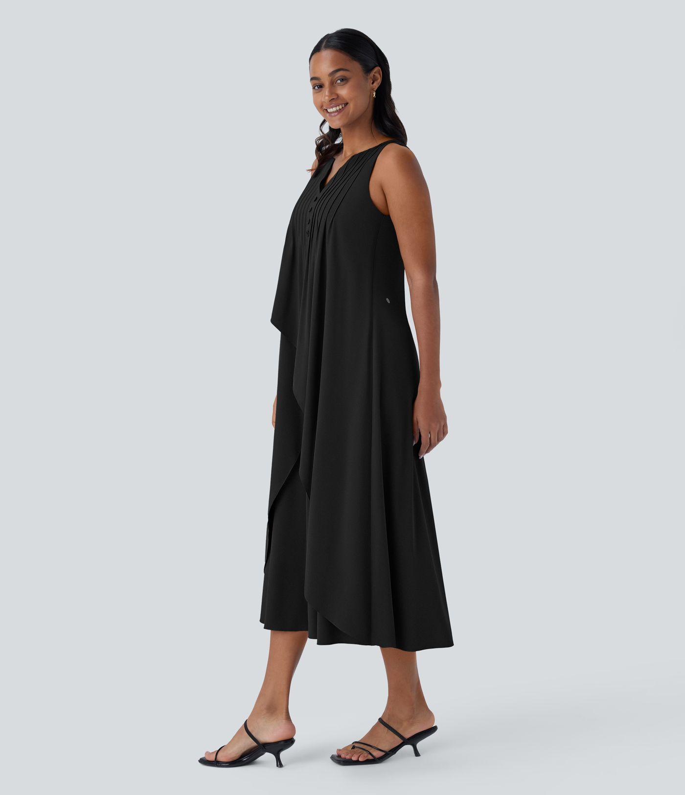 Breezeful™ V Neck Sleeveless Layered Flowy Quick Dry Midi Casual Dress