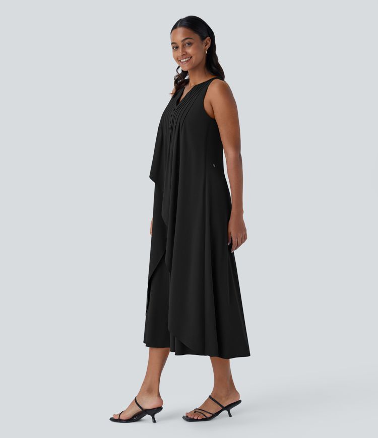 Breezeful™ V Neck Sleeveless Layered Flowy Quick Dry Midi Casual Dress