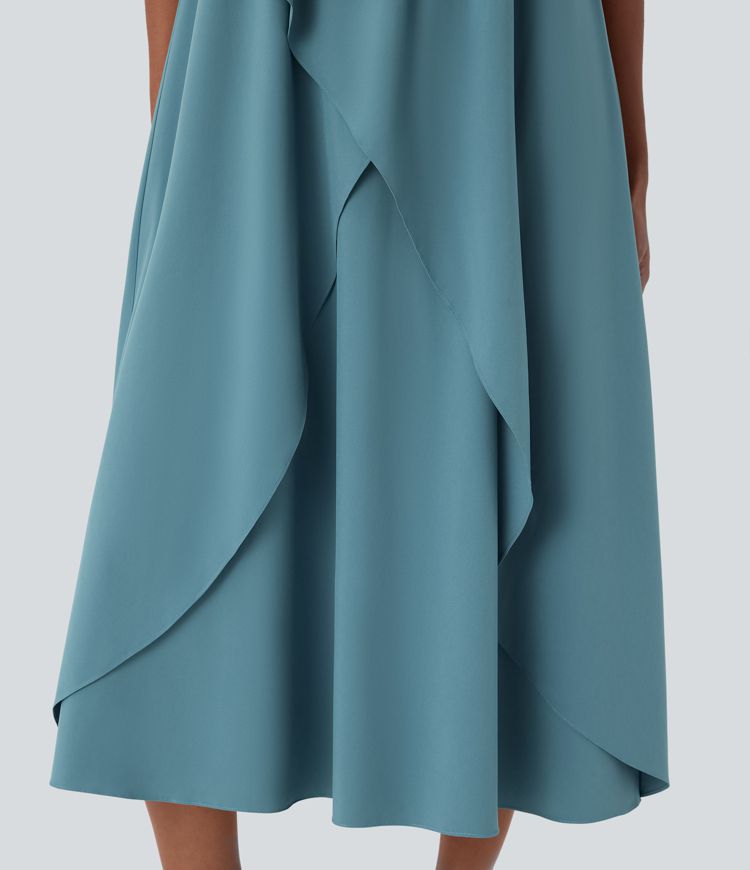 Vestido midi casual Breezeful™ fluido en capas y sin mangas de cuello en V con secado rápido